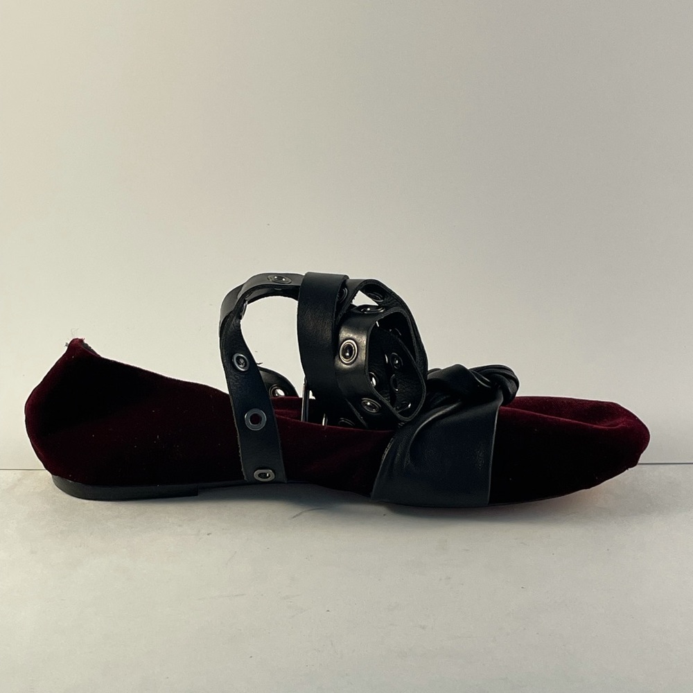 Women’s Red Schultz Velvet Buckle Lace up Flats